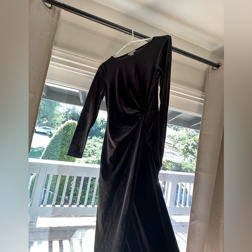 Black velvet twist front dress